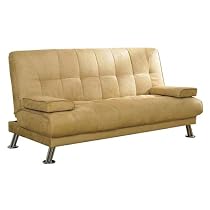 ORE International Microfiber Angled Leg Futon Sofa Bed with 2 Pillows, Camel