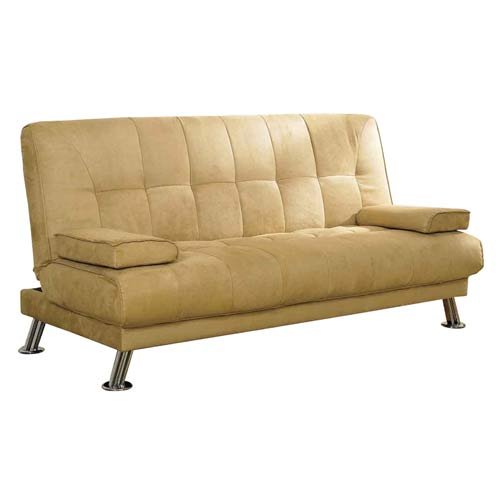 ORE International Microfiber Angled Leg Futon Sofa Bed with 2 Pillows, Camel