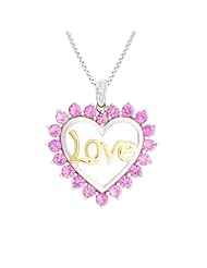 Gold Plated Silver Created Pink Sapphire and Cubic Zirconia Pendant Necklace , 18"