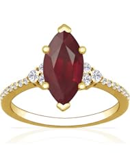 18K Yellow Gold Marquise Cut Ruby Ring With Sidestones