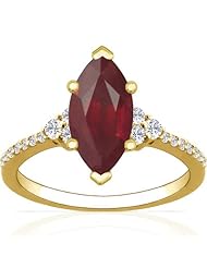 14K Yellow Gold Marquise Cut Ruby Ring With Sidestones