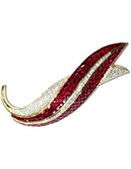 18K Yellow Gold Ruby Gemstone Brooch/Pin Jewelry Diamond [I_025]