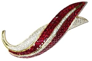18K Yellow Gold Ruby Gemstone Brooch/Pin Jewelry Diamond [I_025]