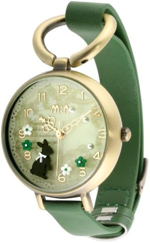 Oh My Lady* Vintage Innovative 3D Miniature, White & Green Flowers, White Lace & Pearls, A Dark Rabbit in the Forest Themed High Qaulity Waterproof Watch with GENUINE LEATHER Strap & Delicate Handcraft Clay Art - Gift Boxed
