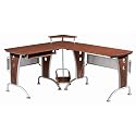 Modern L-Shaped Computer Workstation - Mahogany