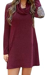 Spring Winter Cowl Neck Sequined  Polyester/Spandex  Shirt  Dress With a Bow(s)
