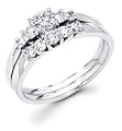 14k White Gold 5 Five Stone Round Diamond Engagement Bridal 2 Two Ring Set w/ Matching Wedding Anniversary Band (1/2 cttw, G-H Color, SI1 Clarity)