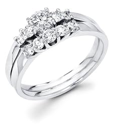 Size - 6 - 14k White Gold 5 Five Stone Round Diamond Engagement Bridal 2 Two Ring Set w/ Matching Wedding Anniversary Band (1/2 cttw, G-H Color, SI1 Clarity)
