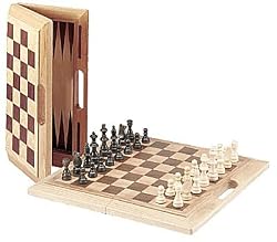 Deluxe Wooden Chess, Checkers & Backgammon Set (Oak)