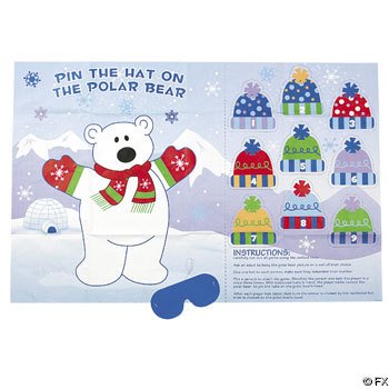 Pin the HAT on the POLAR BEAR/Christmas/WINTER PARTY GAME/w/BLINDFOLD/HOLIDAY FUN