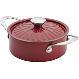 Rachael Ray Cucina Hard Porcelain Enamel Nonstick Covered Round Casserole, 2.5-Quart, Cranberry Red