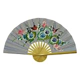 Hand-painted Purple Folding Decorative Wall Fan - Bird & Flower Design