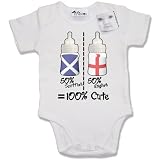 Dirty Fingers  50% Scottish, 50% English = 100% Cute  Baby & Toddler Short Sleeve Bodysuit / BabyGrow, 0-3 months, White