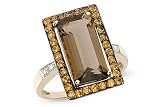 4 1/2 Carat Smokey Quartz, Citrine and Diamond 14K Yellow Gold Ring