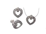 Sterling Silver Heart Shape Marcasite Necklace and Earring Set
