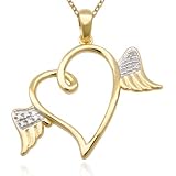 18k Yellow Gold Plated Sterling Silver Diamond-Accent Open Heart with Wings Pendant, 18