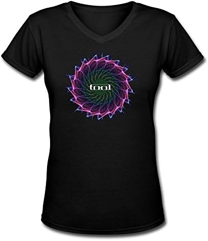 Crystal Women's Tool Normal Fit Design V-neck T-Shirt Black US Size M