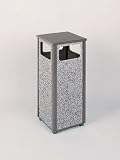 Howard Aspen 12 gallon Steel/Stone Panel Flat Top Architectual Bronze with Glacier Gray Stone Panels Waste Receptacle R12-6000PL