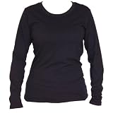 Long Sleeved Navy Blue Classic Fit Tunic Length Womens' Solid color contoured T-Shirt, cotton blend, 5 Adult Sizes