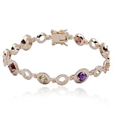 18k Yellow Gold Overlay Sterling Silver Multi-Gemstone Bracelet, 7.25
