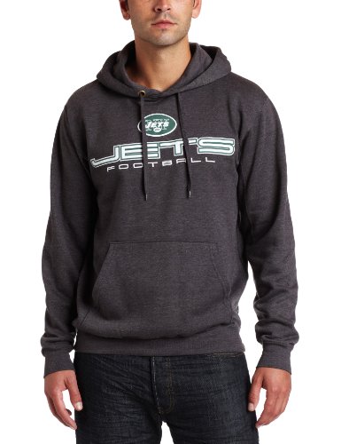 NFL Men's New York Jets 1st and Goal IV Long Sleeve Hooded Fleece Pullover (Charcoal Heather, Large)