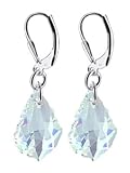 Clear Swarovski Crystal Sterling Silver Leverback Dangle Earrings
