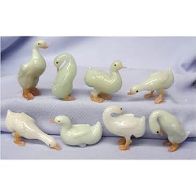 Hand blown glass menagerie, set of 8 ducks by Reorient