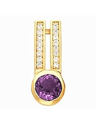 18K Yellow Gold Round Cut Amethyst and Diamond Pendant -- LIFETIME WARRANTY