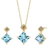 Stunning and Sophisticated 2.75 cts Princess Cut Swiss Topaz Diamond Pendant Earrings Set 14Kt Yellow Gold