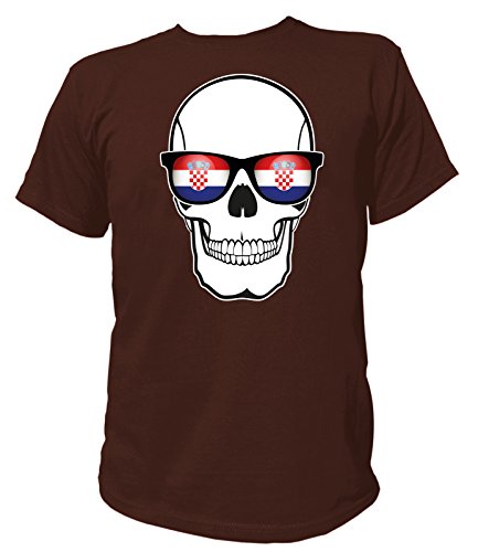 Artdiktat Herren T-Shirt – EM 2016 Skull Flag Glasses – Croatia Größe XXXL, braun