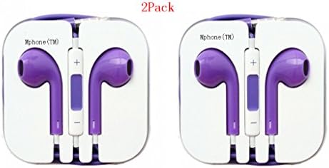 Mphone(TM) 2Pack High Quality Earphone In-ear Headphone with Microphone & Volume Control for I Phone I Pad I Pod High Quality 3.5 Mm Plug for Mp3 Player(Purple)