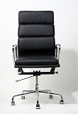 Domino High-back Office Chair in Black Leather and Aluminum Base