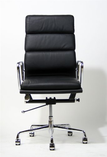 Domino High-back Office Chair in Black Leather and Aluminum Base