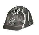Harley-Davidson&reg; Hard Hat Skull Flames. Bar & Shield Logo with Ratchet Suspension for personal fitment. HDHHAT35
