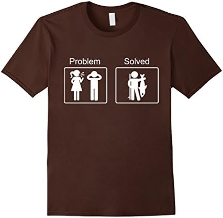Men's Funny Fishing Problem Solved T Shirt Large Brown