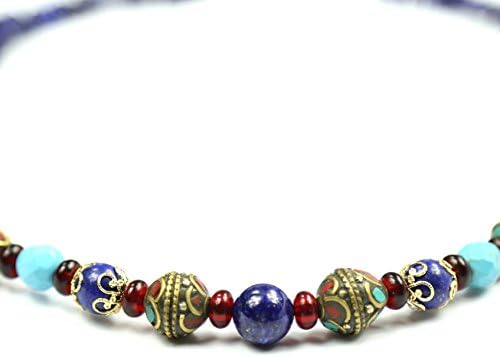 HailieStudio Handmade Vintage Long Lapis Necklace, Rustic Lapis Hippie Necklace, Boho Lapis Lazuli Necklace, Lapis Blue Tan Seed Bead Necklace, Blue Bohemian Necklace