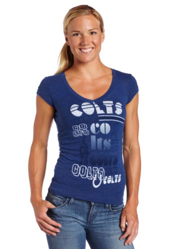NFL Women's Indianapolis Colts Victory Play III Short Sleeve Deep V-Neck Tri-Blend Tee (Tri Blue Heather, Medium)