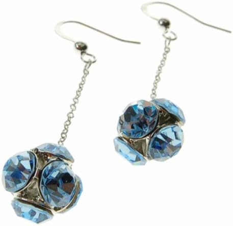 Drop Ball Swarovski Crystal Elements Dangling Earrings with Large Crystals Faceted on a Ball. Available in Rose Pink, Gold Ochre and Sapphire Blue. Stunning Christmas or Anniversary Gift Idea for Her. Amazing Sale Price in our Christmas Shop.