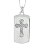10k White Gold 18 in. Thin Box Chain & 15/16 in. (24mm) tall Gothic Cross on Dog Tag Pendant, w/ 0.10 Total Carat Weight Brilliant Cut Diamonds & Ruby Stone