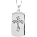 10k White Gold 18 Thin Box Chain & 15/16 (24mm) tall Gothic Cross on Dog Tag Pendant, w/ 0.10 Total Carat Weight Brilliant Cut Diamonds & Ruby Stone