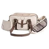 Jill.e Weatherproof Small Bone Leather Camera Bag with Brown Leather Croc Trim Exterior, Velcro Divider Interior