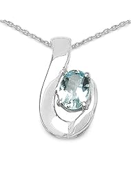 1.00 Carat Genuine Blue Topaz Sterling Silver Pendant Necklace. 18"