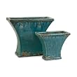 Set of 2 Distressed Teal Glazed Ceramic Planters 12"
