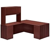 10700 Series Contemporary L-Shaped Desk with Full Height Pedestals  Return Hutch in Mahogany Finish