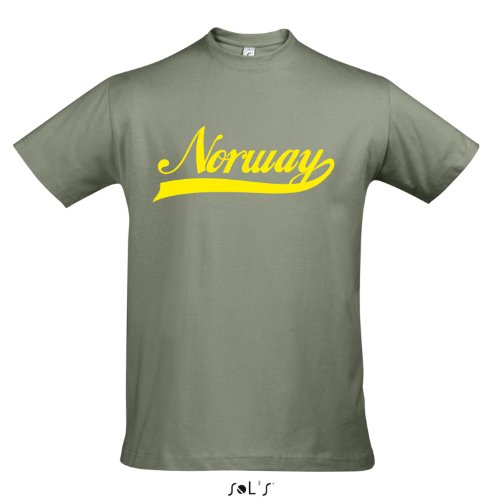 T-Shirt – Norway Oldschool Norwegen LÄNDERSHIRT EM / WM FAN Trikot S-XXL , Khaki – gelb , L