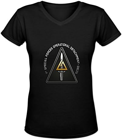 Goonowe Female's Custom Delta Force For Usa Army Logo V-neck T-Shirt XXL Black