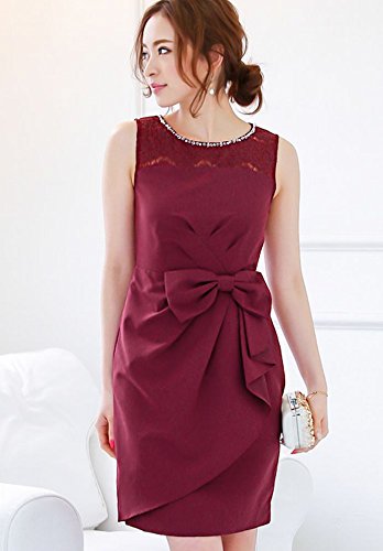 (ガール) GIRL 大人 シンプル 美ライン 胸元 ビジュー リボン ドレス レディース 花柄 レース ワンピース パーティ 二次会 披露宴 お呼ばれ コクーン シルエット セレブ スタイル fu-037