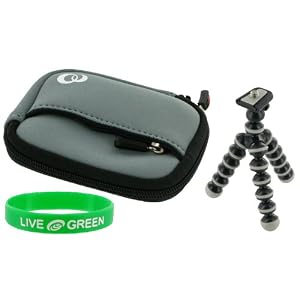 Neoprene Sleeve (Cool Grey) Case and Premium Tripod for Sony Cybershot DSCW120 Digital Camera Silver