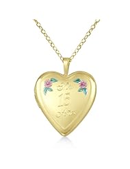 Heart Shaped Quinceanera Locket Style Pendant Necklace With Chain For Women 14k Yellow Gold Vermele