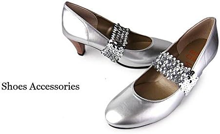 Camix Women's Detachable Paillette Elastic Shoe Straps,High Heels Anti-loose Shoelace Accessories,Great For Wedding Party (silver)
